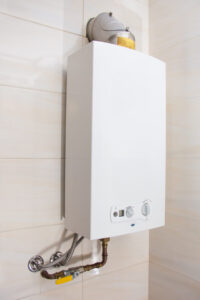 Tankless water heater mounted on wall