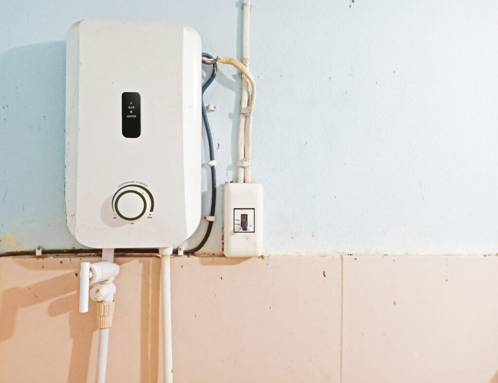 Tankless water heater installed on a wall